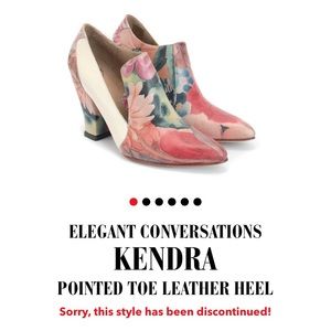 John Fluevog Kendra Floral & Cream Pointed Toe Leather Heels